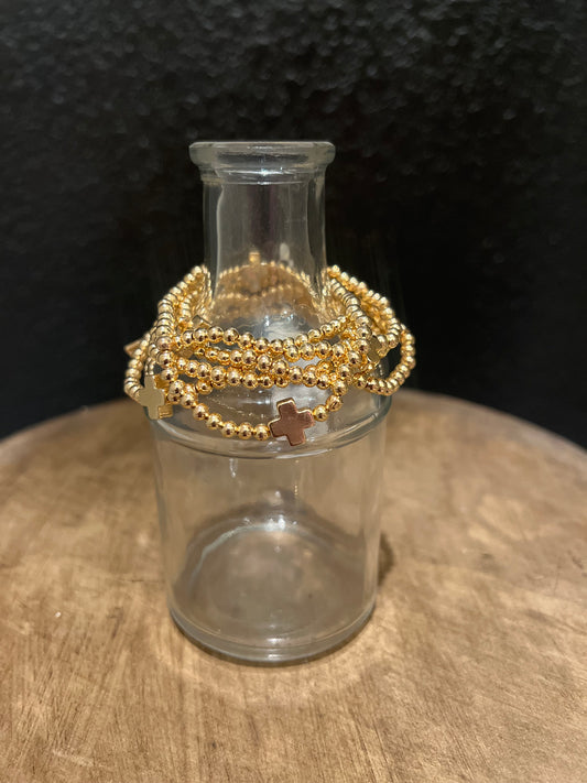 5 Strand Gold Cross Bracelet Set