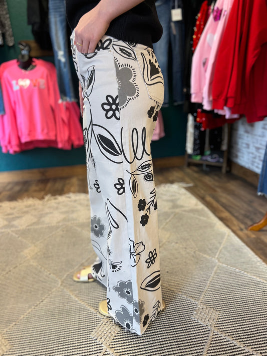 Black & Beige Floral Pant
