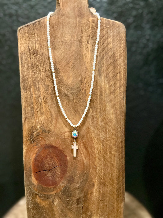 Pearl Cross Beaded Necklace