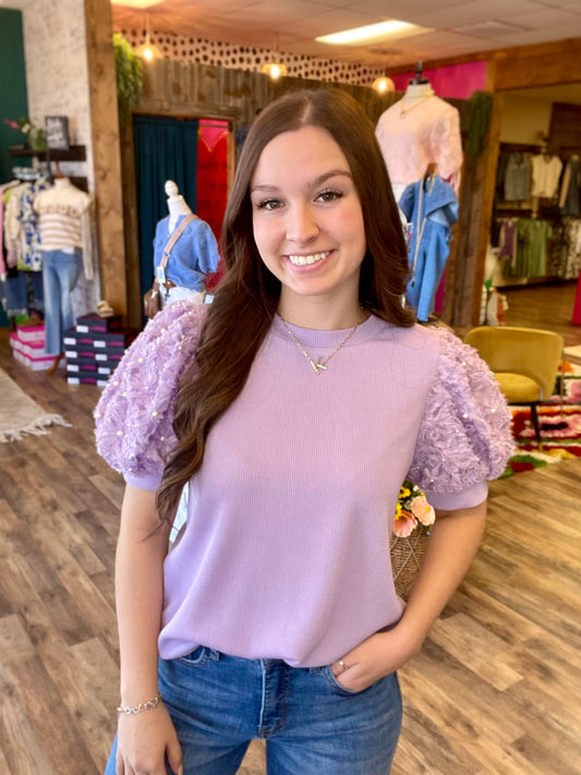 Lavender Bubble Sleeve Top