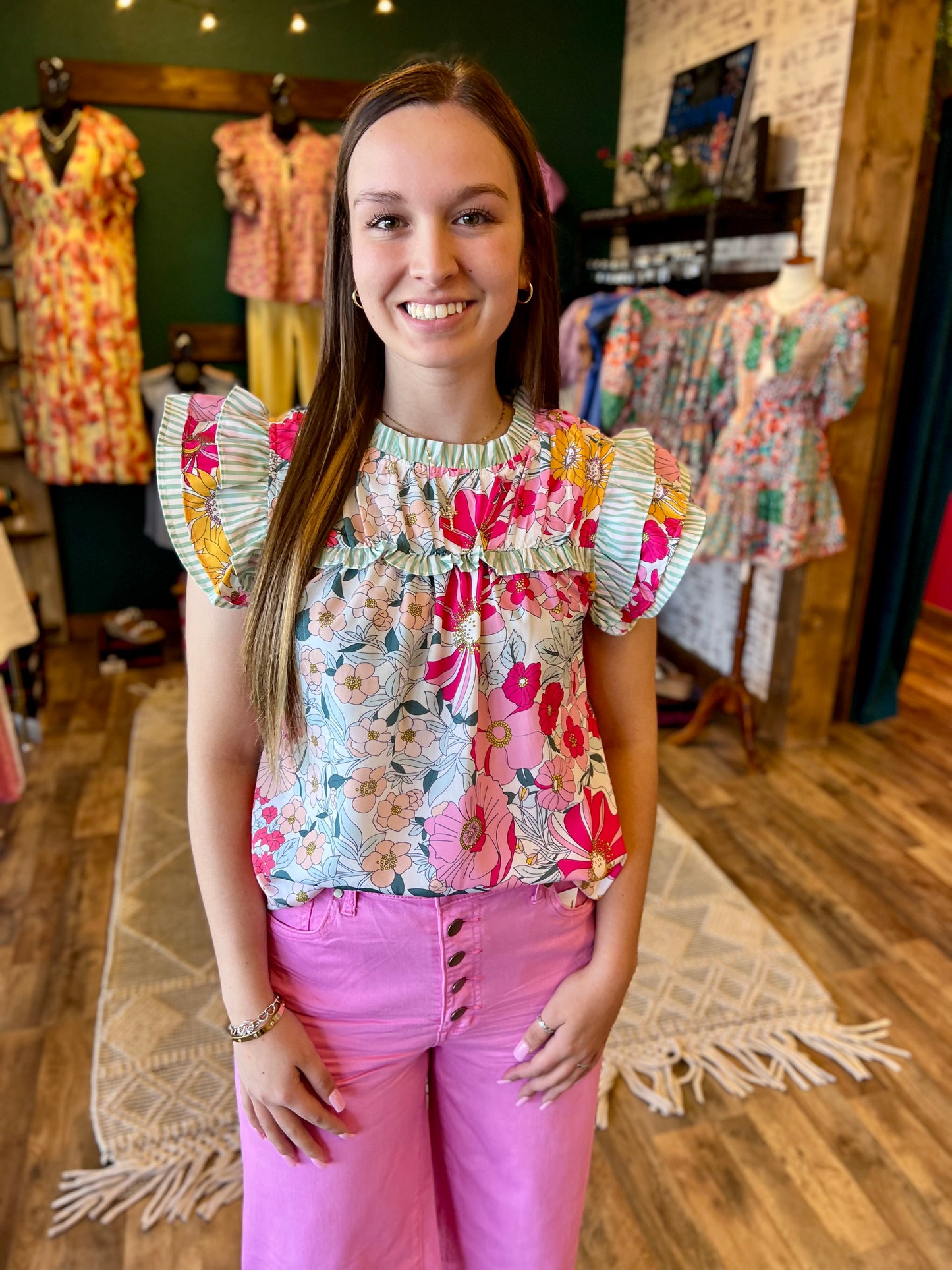 Floral Contrast Ruffle Top