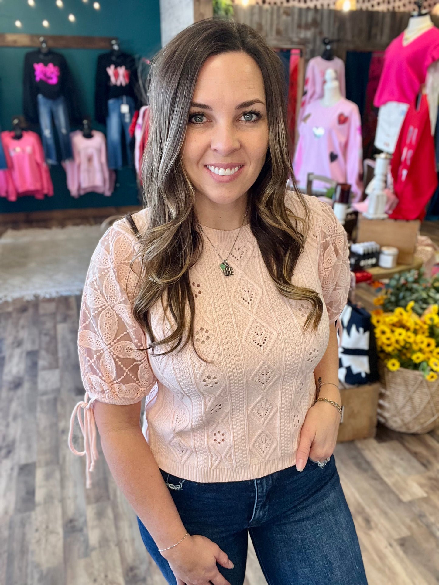 Crochet Sleeve Cable Knit Top