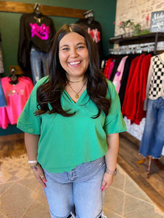 Textured Scalloped Edge Top