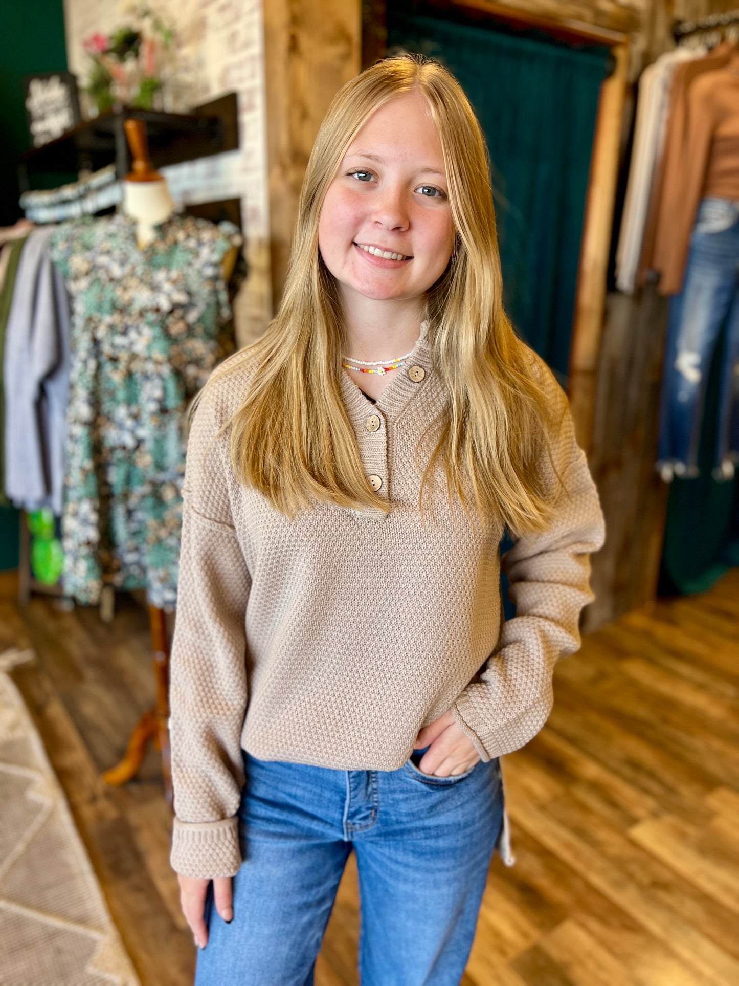 Button Up Henley Sweater