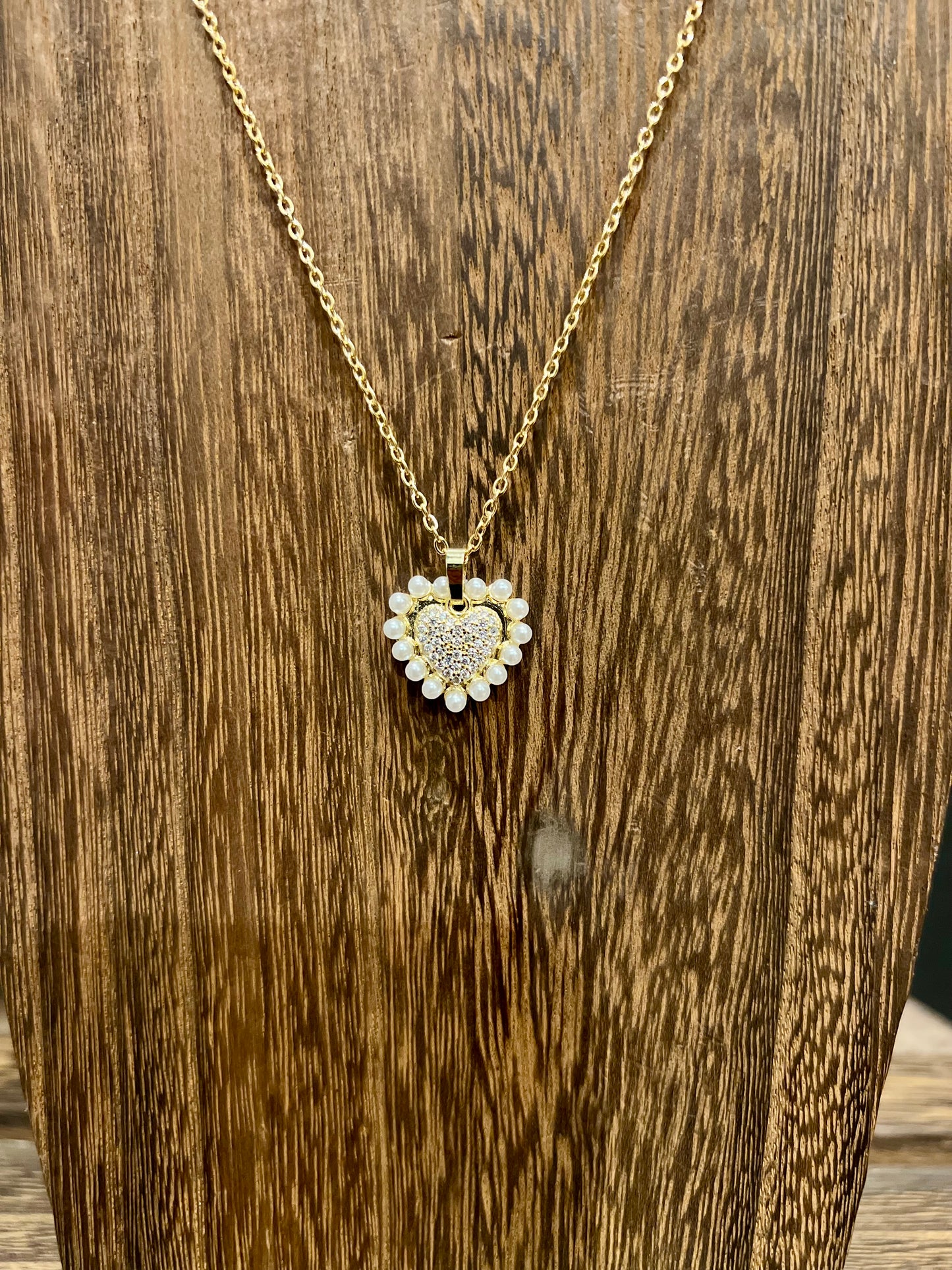 Pearl & Diamond Heart Necklace