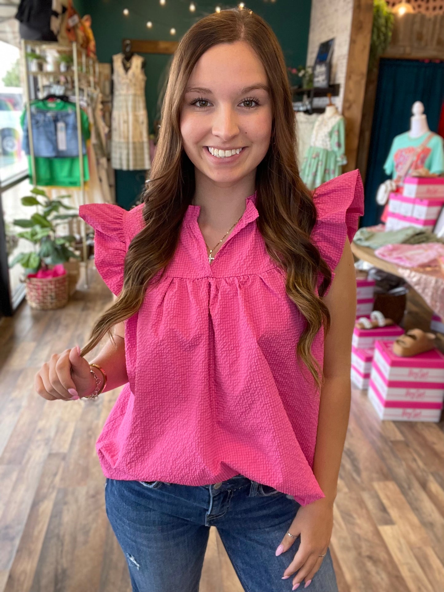 Ruffled Vneck Textured Top