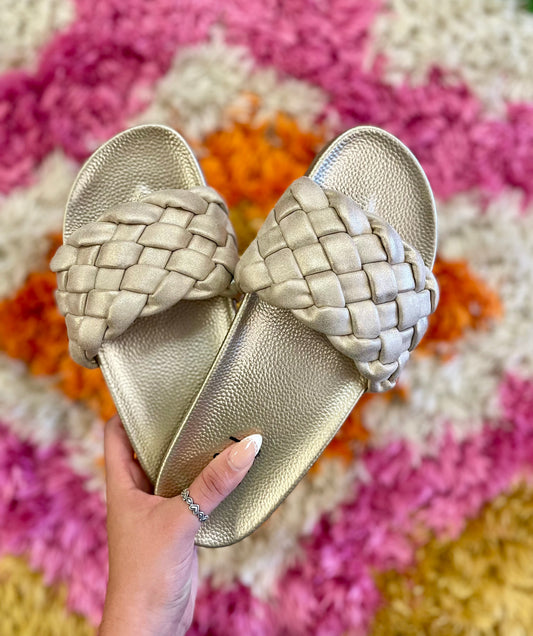Metallic Washed Gold Braided Sandal