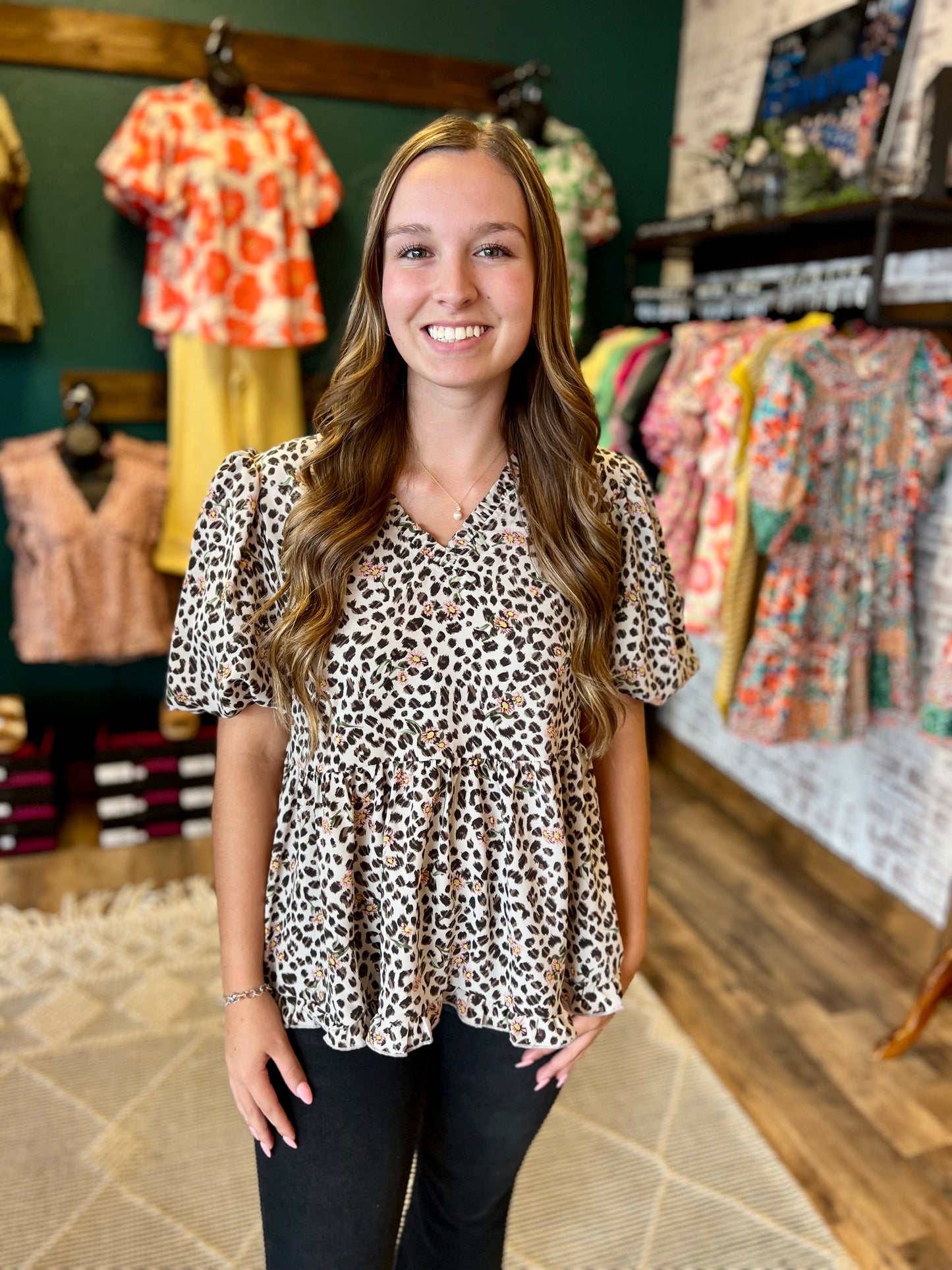 Leopard Floral Peplum Top