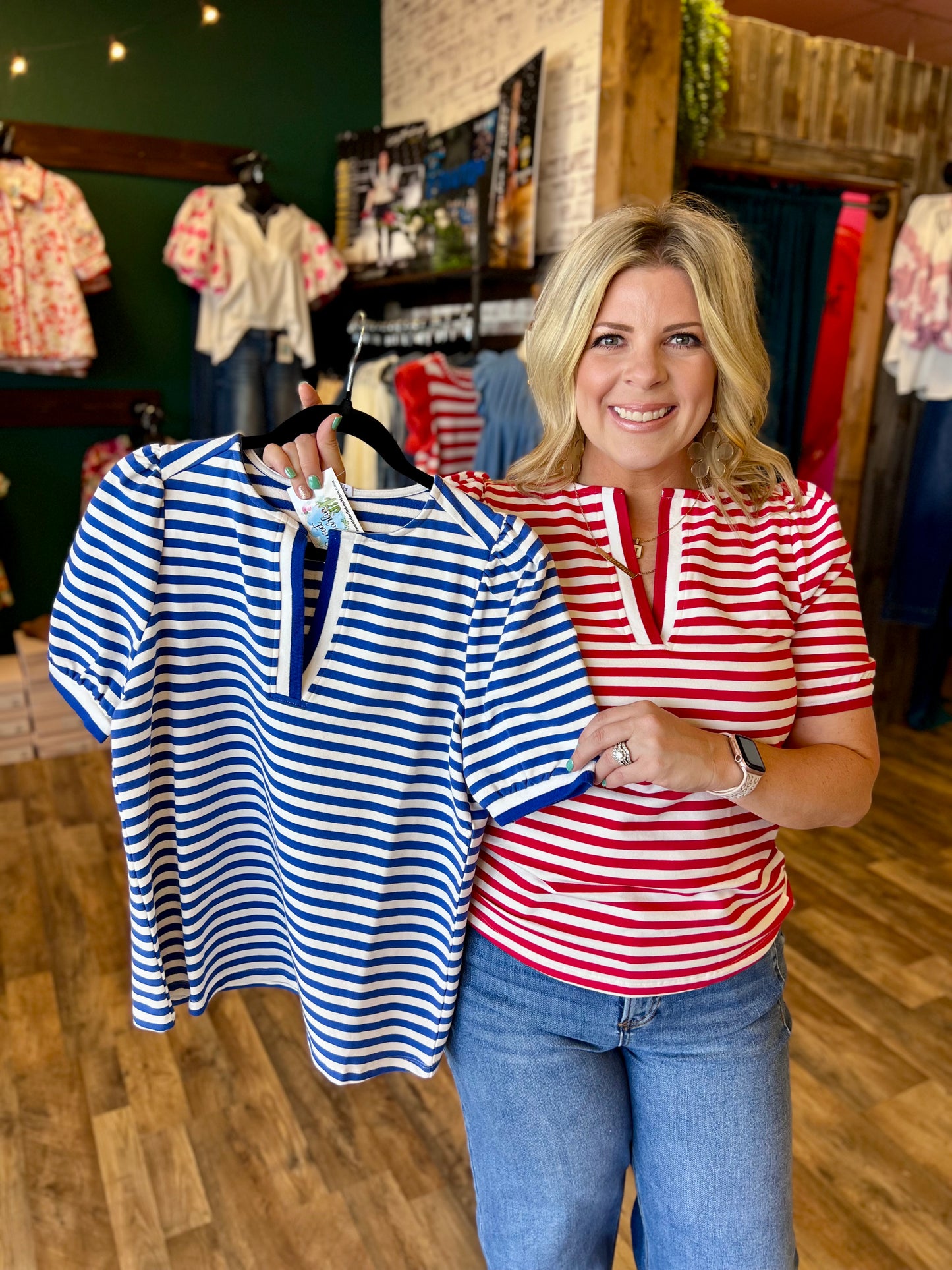 Stripe Vneck Top