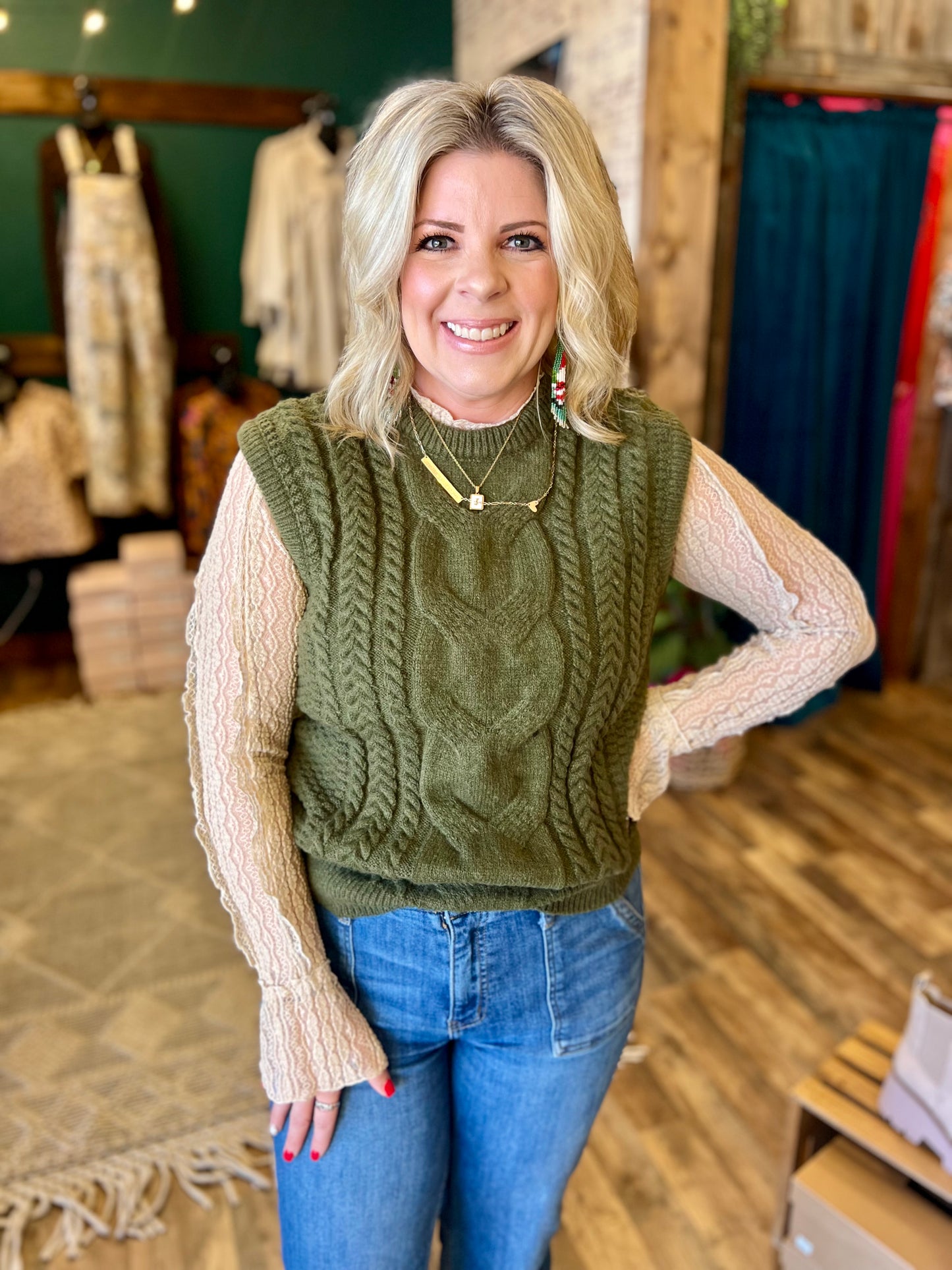 Olive Cable Sweater Vest