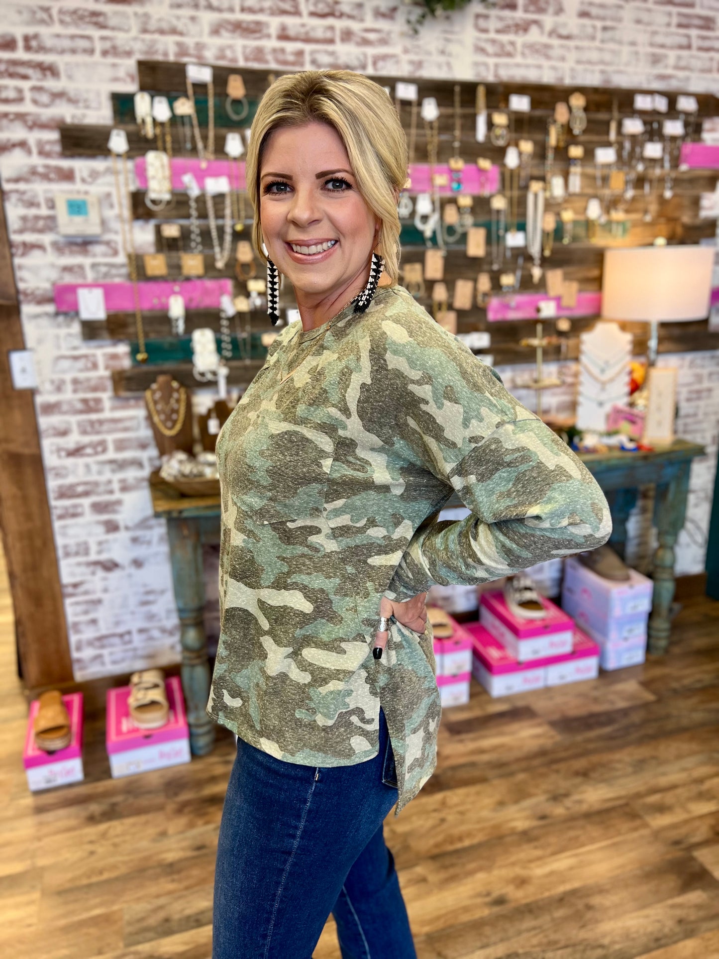 Camouflage Side Split Top