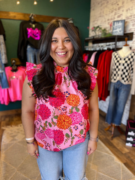 Floral Ruffle Sleeveless Top