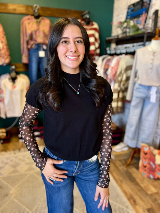 Black & Pink Floral Lace Top