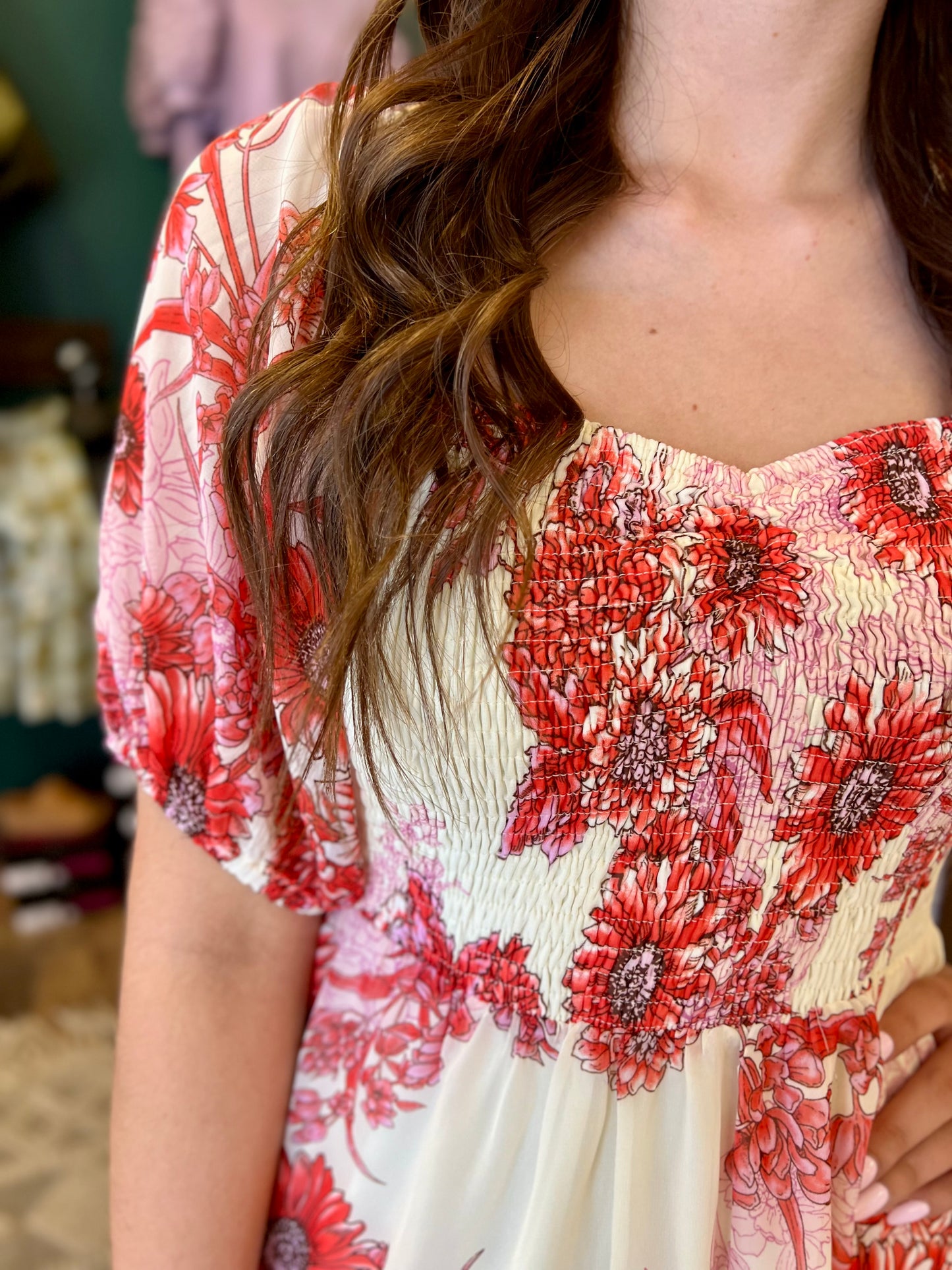 Red Daisy Chiffon Dress