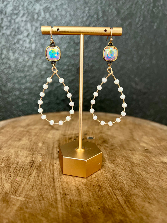 White Bead Teardrop Earring