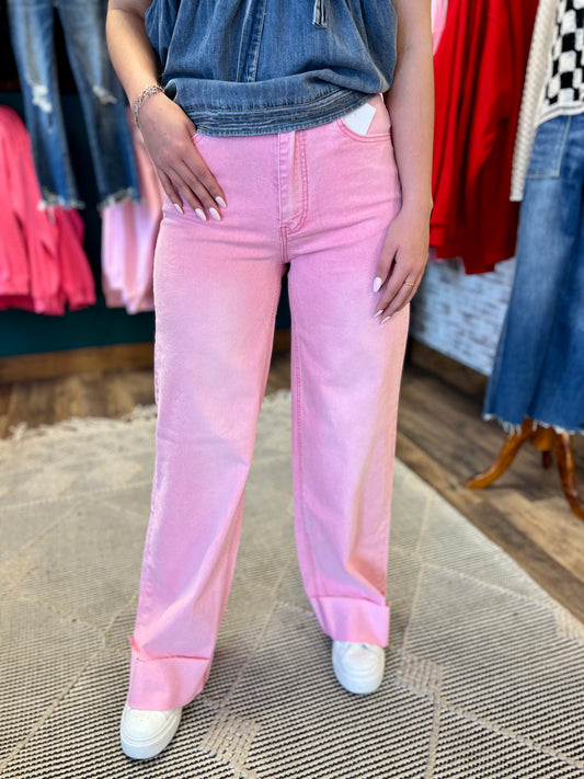 Rose 90’s Stretch Cuffed Hem High Rise Straight Jean