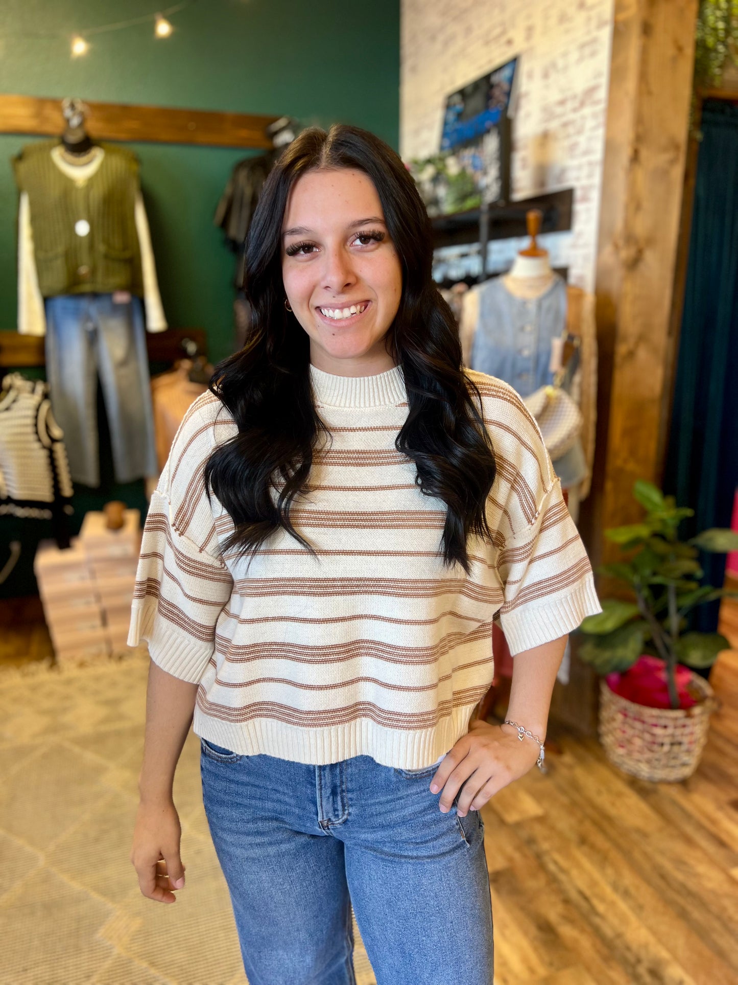 Taupe & Cream Slouchy Sweater