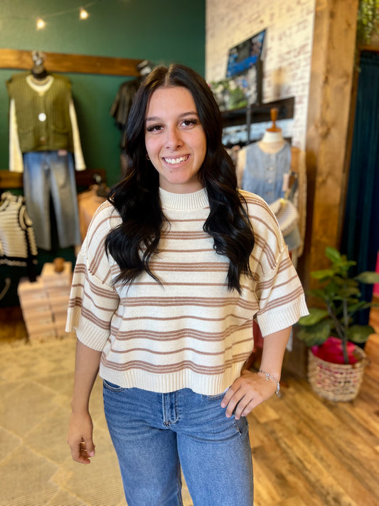 Taupe & Cream Slouchy Sweater