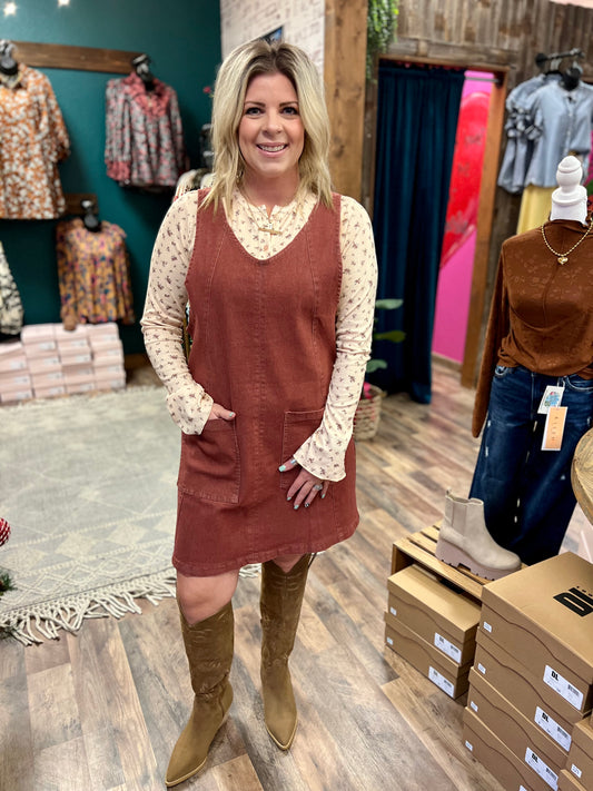 Brick Stretch Overall Mini Dress