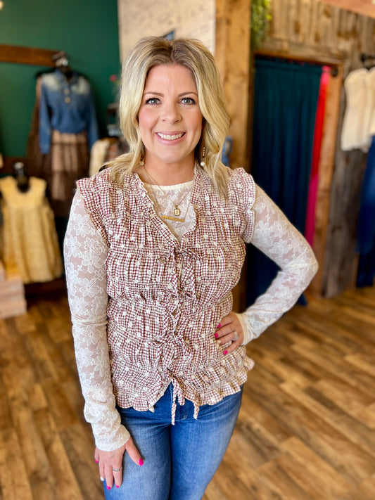 Cap Sleeve Embroidered Ruched Top