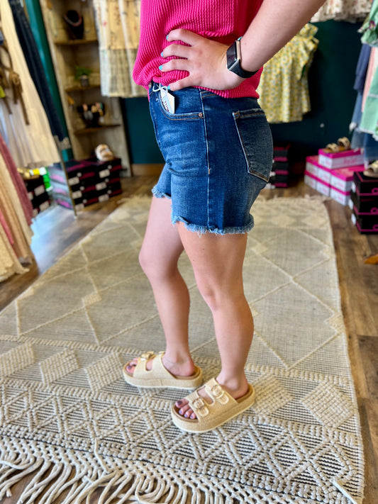 Tummy Control Denim Fray Short