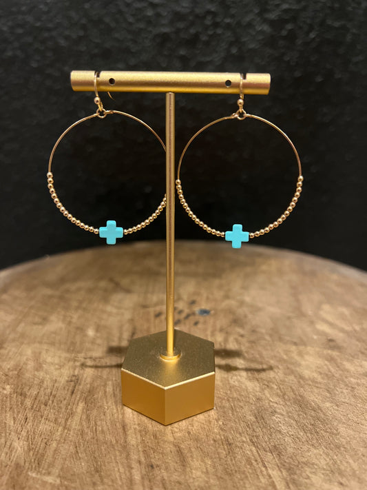 Dainty Turquoise Cross Earring