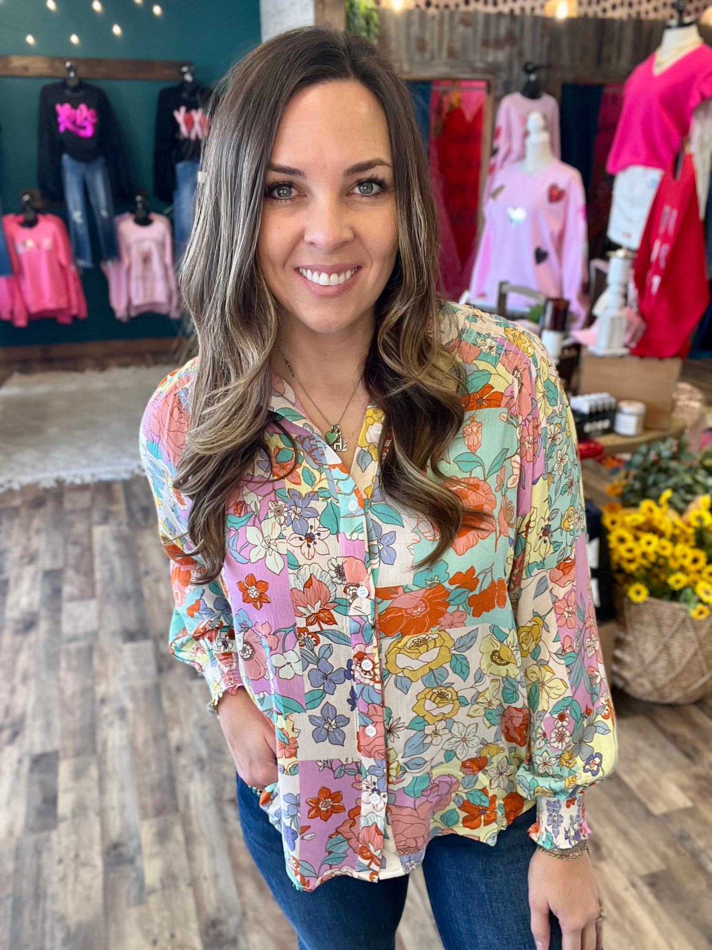 Floral Patchwork Button Up Top
