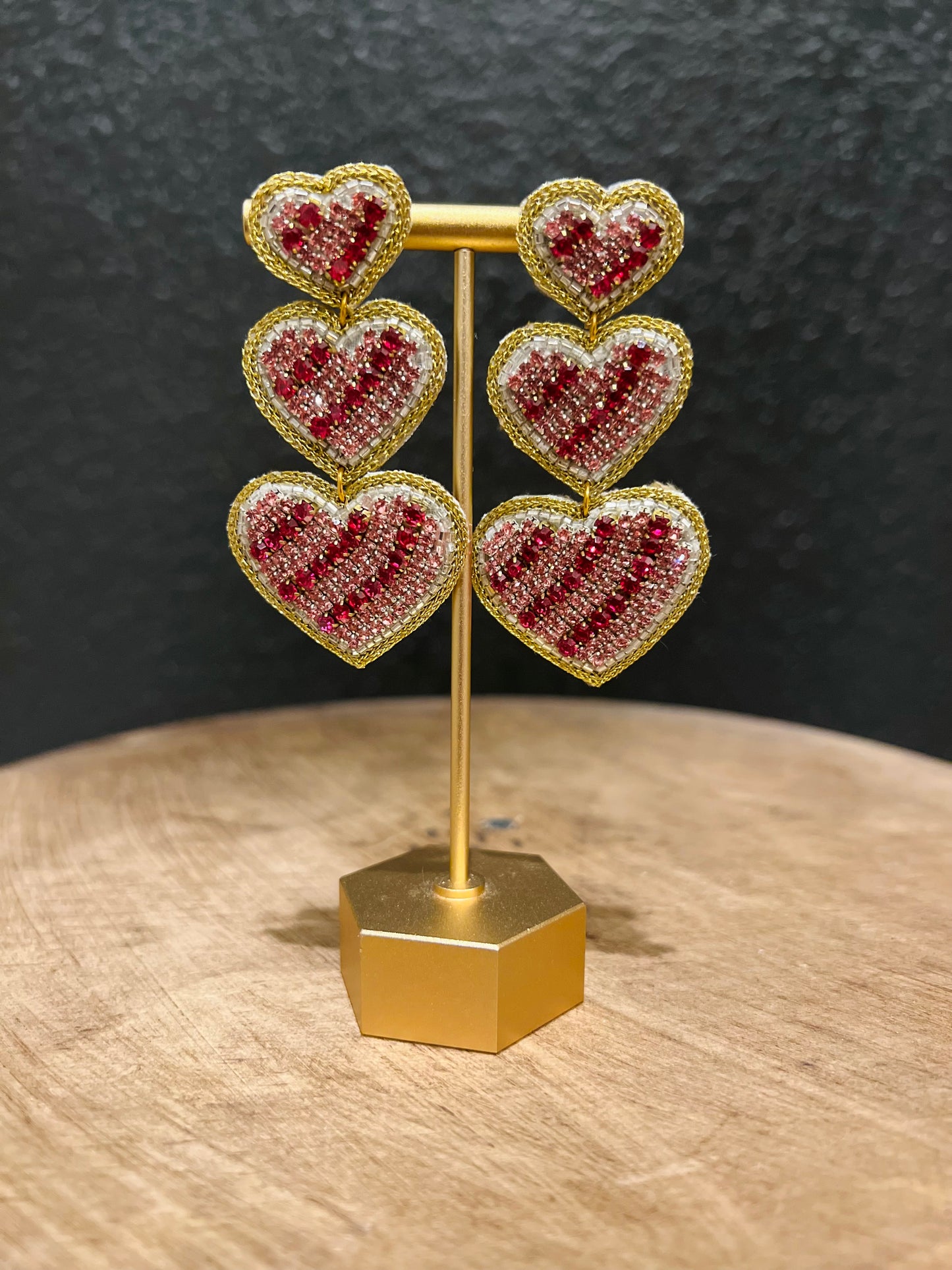Triple Heart Beaded Earring