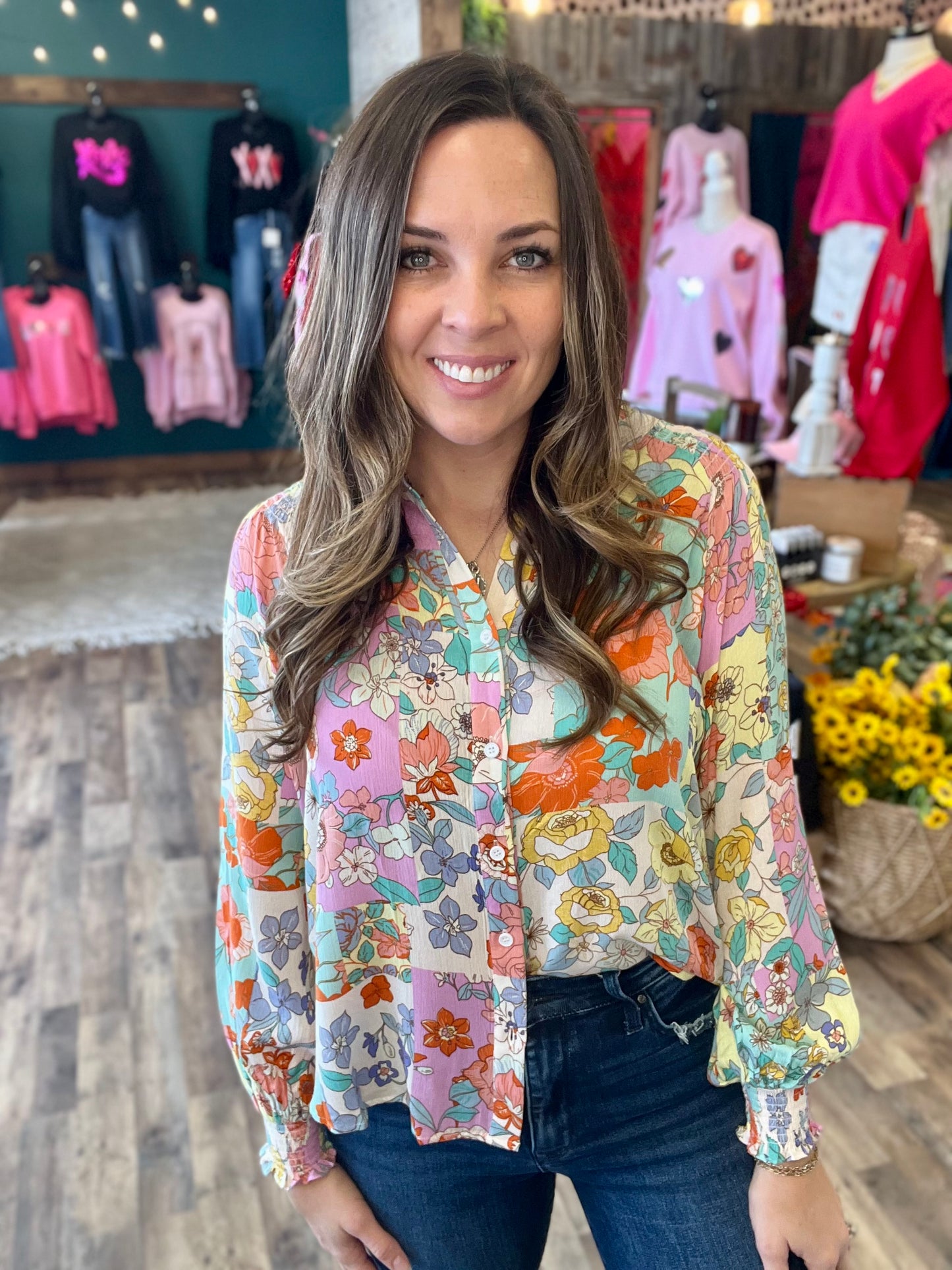 Floral Patchwork Button Up Top