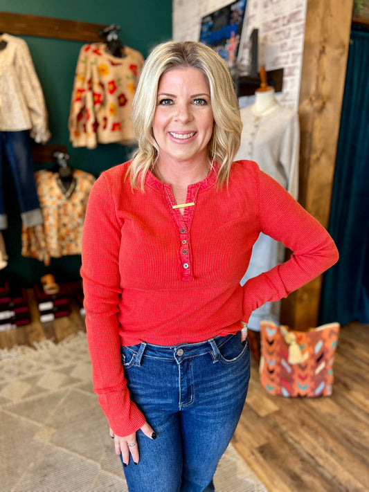 Waffle Knit Button Up Top