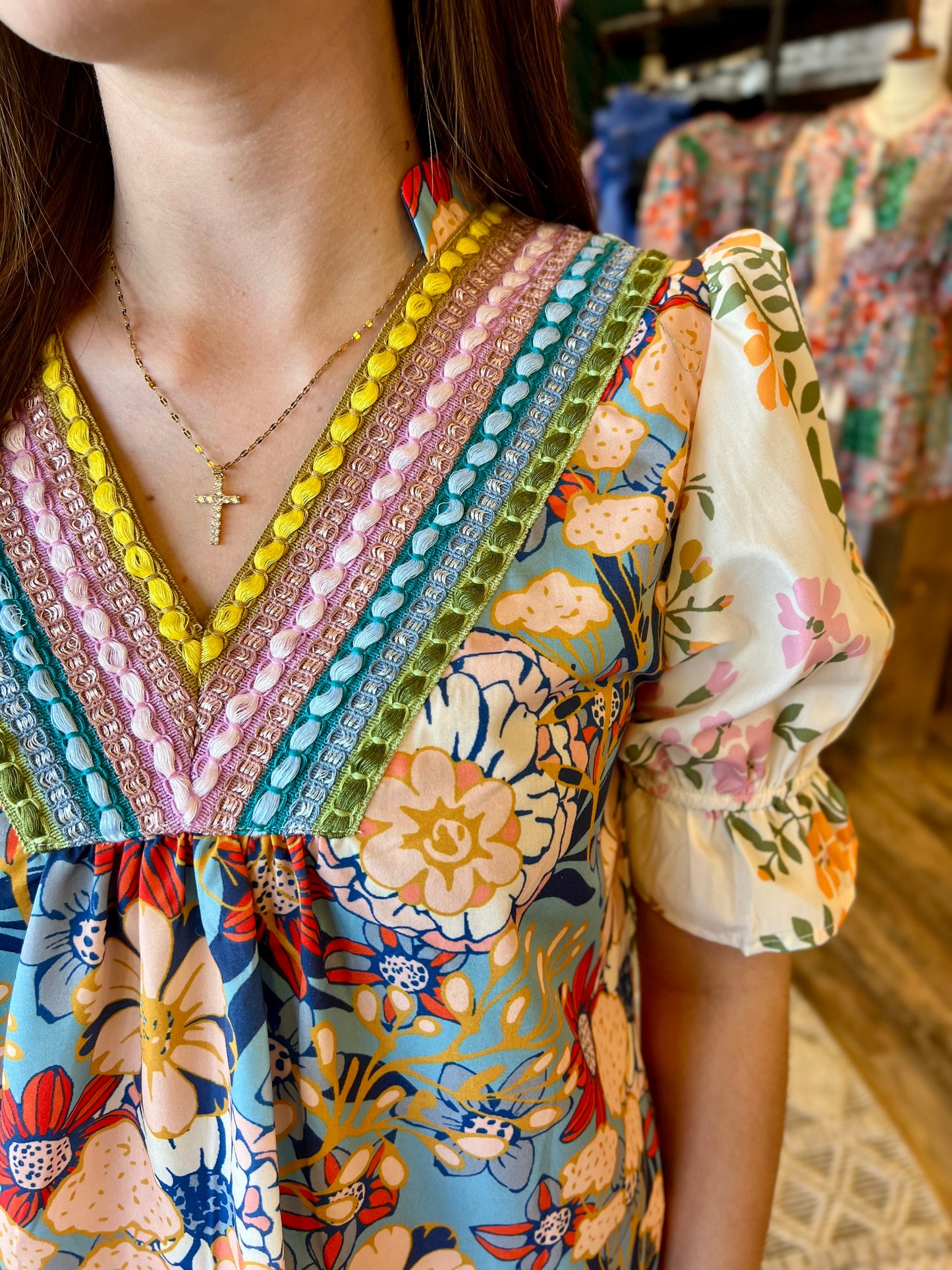 Crochet Vneck Boho Floral Top