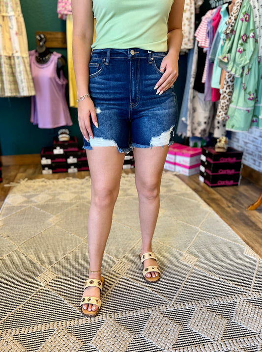 Risen Distressed Mid Thigh Short