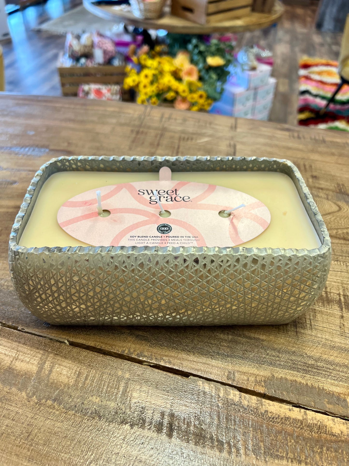 Large Sweet Grace Gold Rectangle Triple Wick Candle