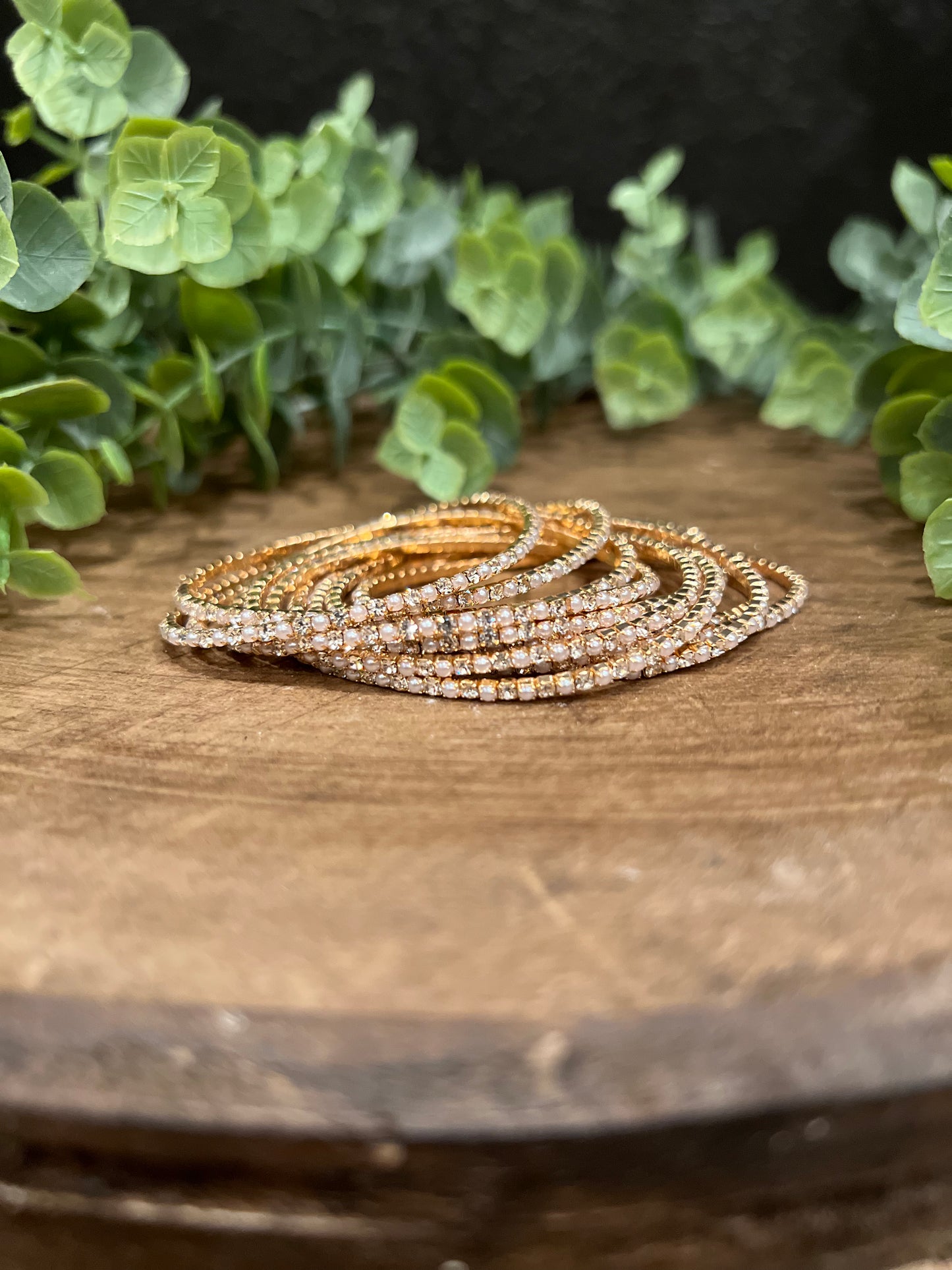 10 Piece Pearl & Crystal Bracelet Set