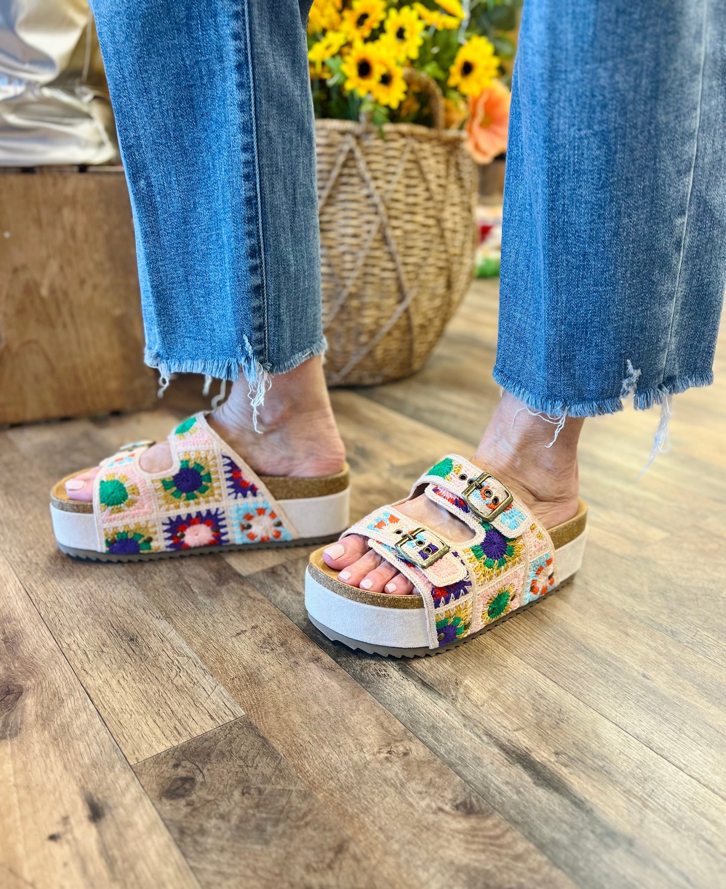 Blush Crochet Platform Slide