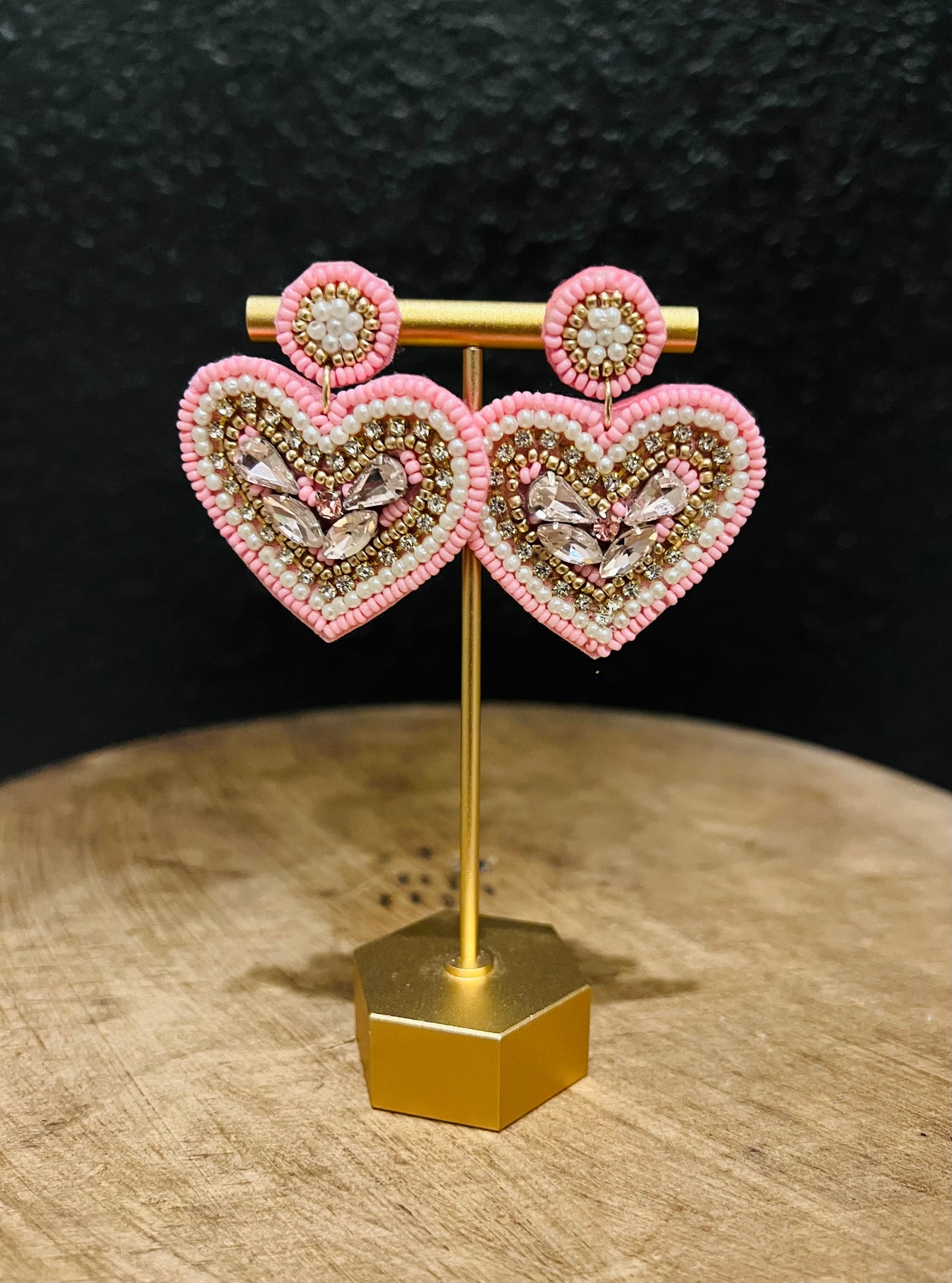 Pink Beaded Heart Earring