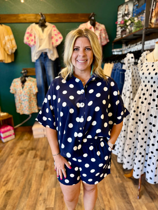Navy Polka Dot Short Set