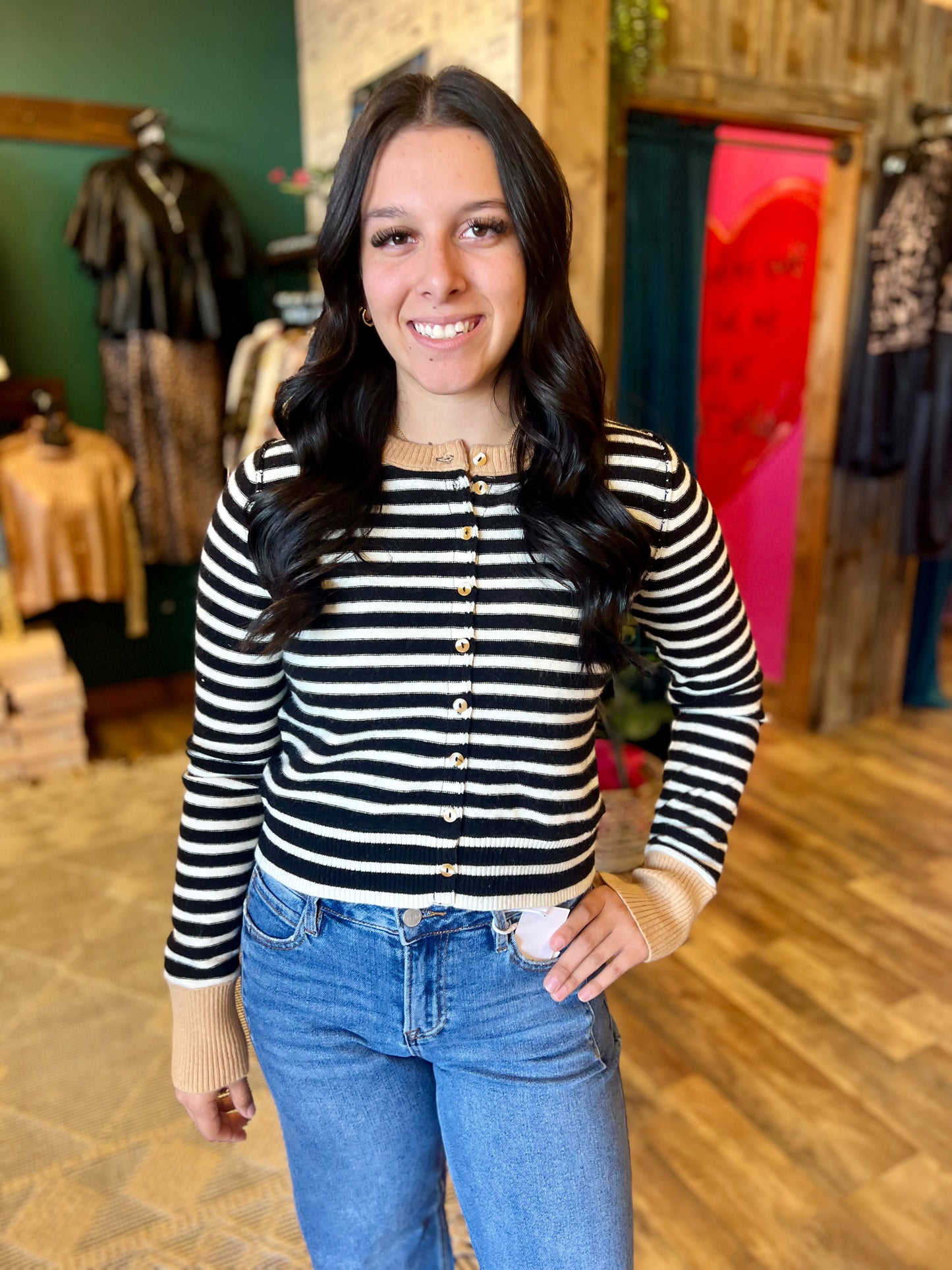 Striped Button Up Cardigan