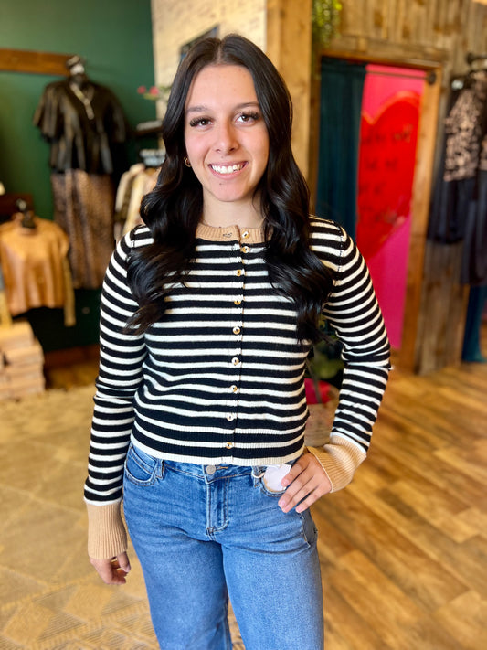 Striped Button Up Cardigan