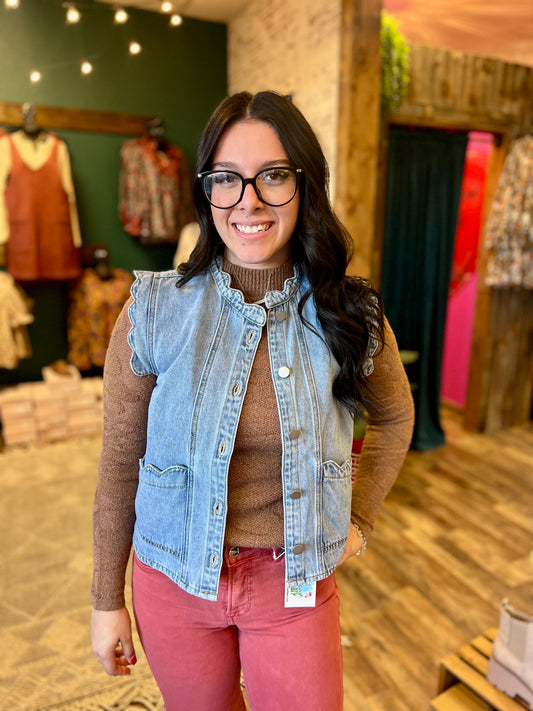 Denim Scalloped Vest