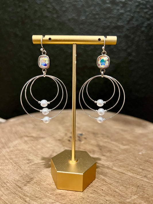 Triple Hoop Pearl Earring