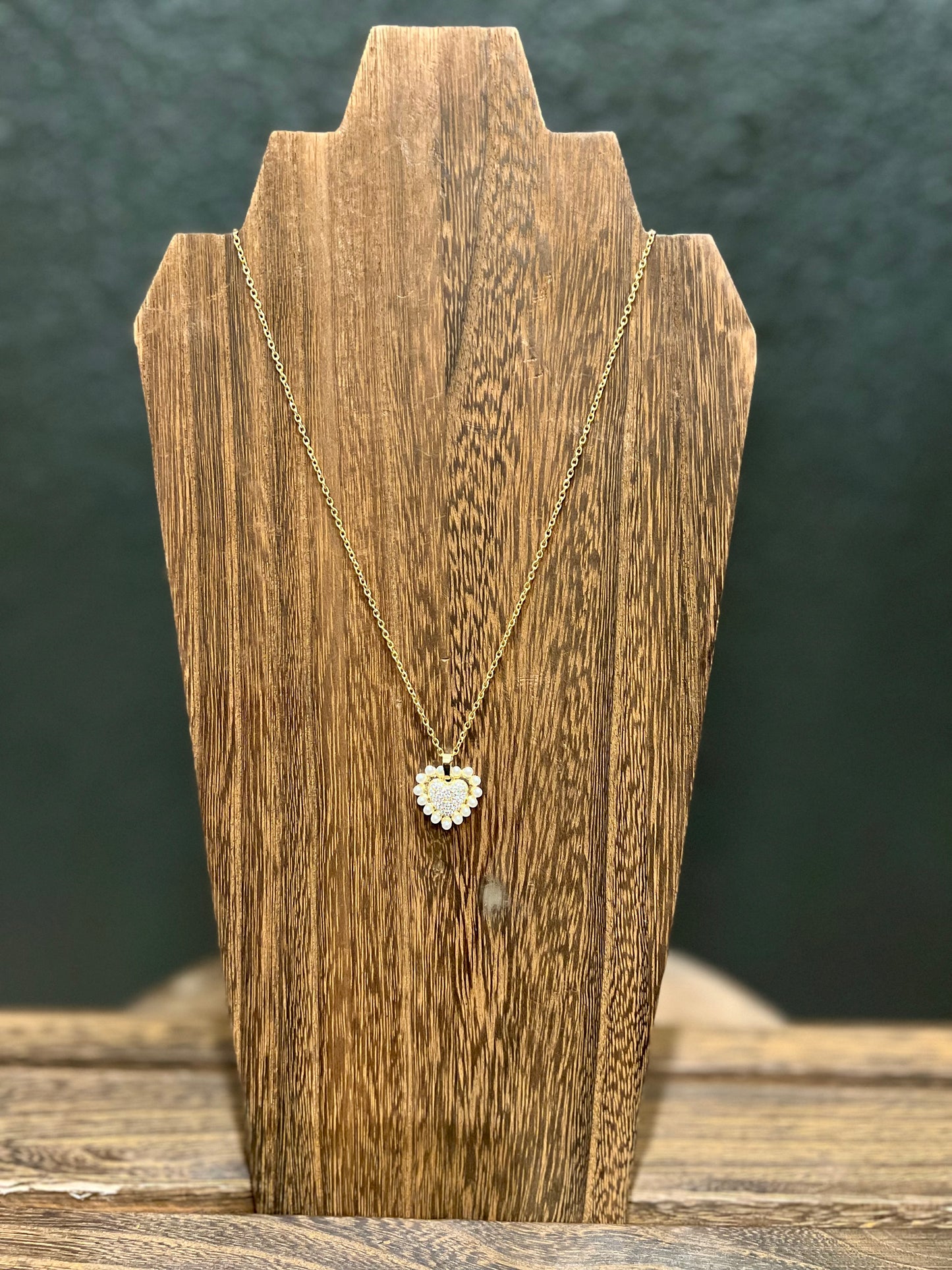 Pearl & Diamond Heart Necklace