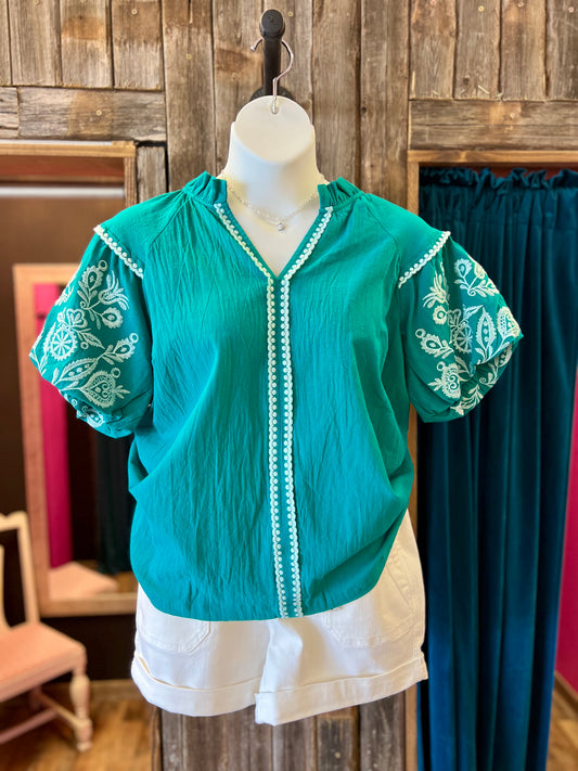 Jade Fiesta Bubble Sleeve Top