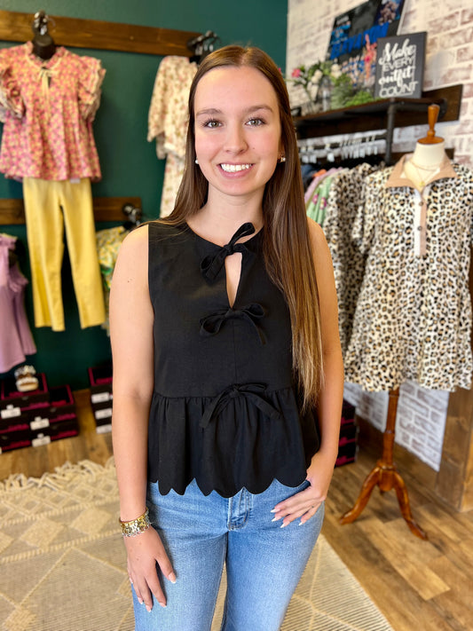 Black Linen Peplum Top