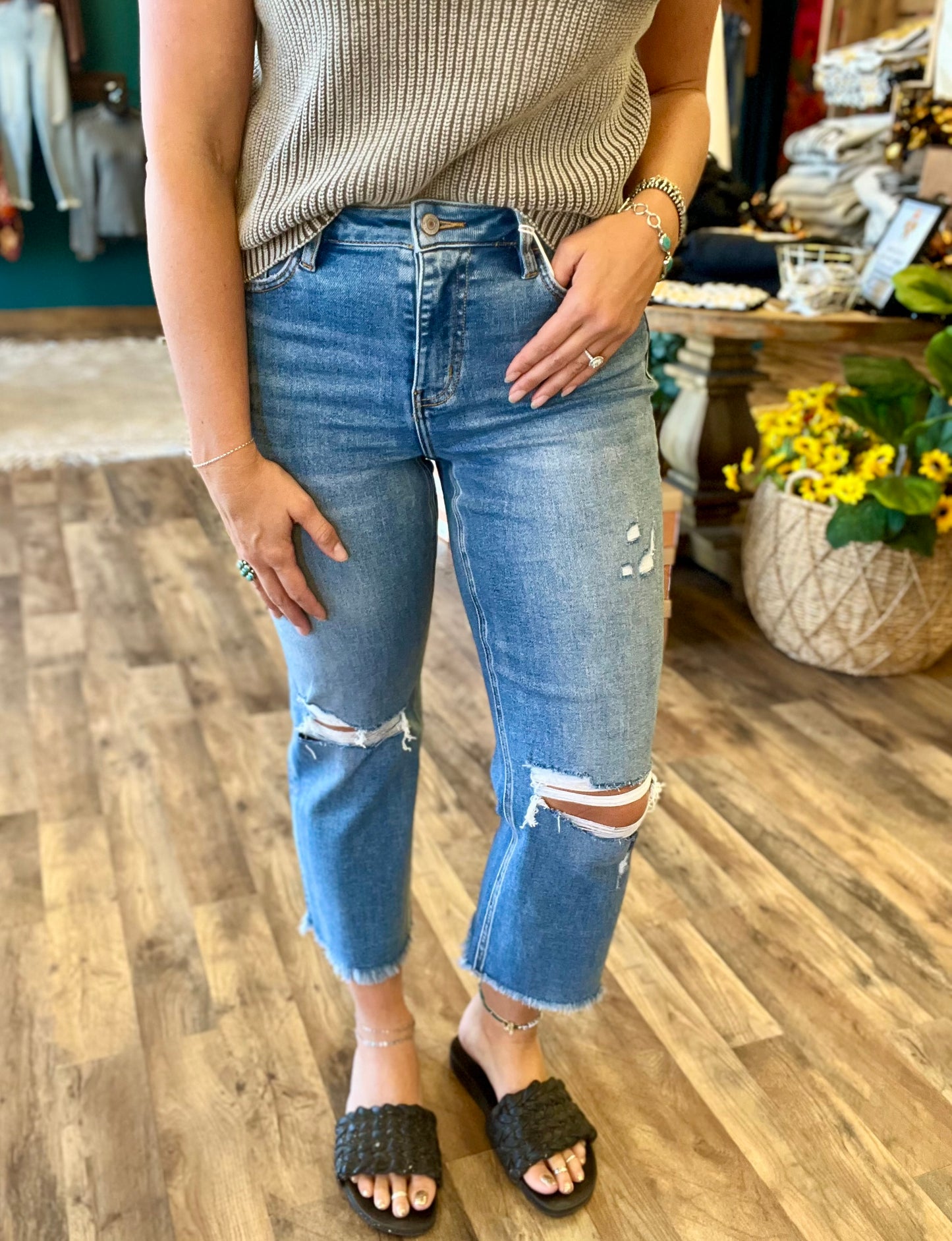 High Rise Crop Slim Wide Leg