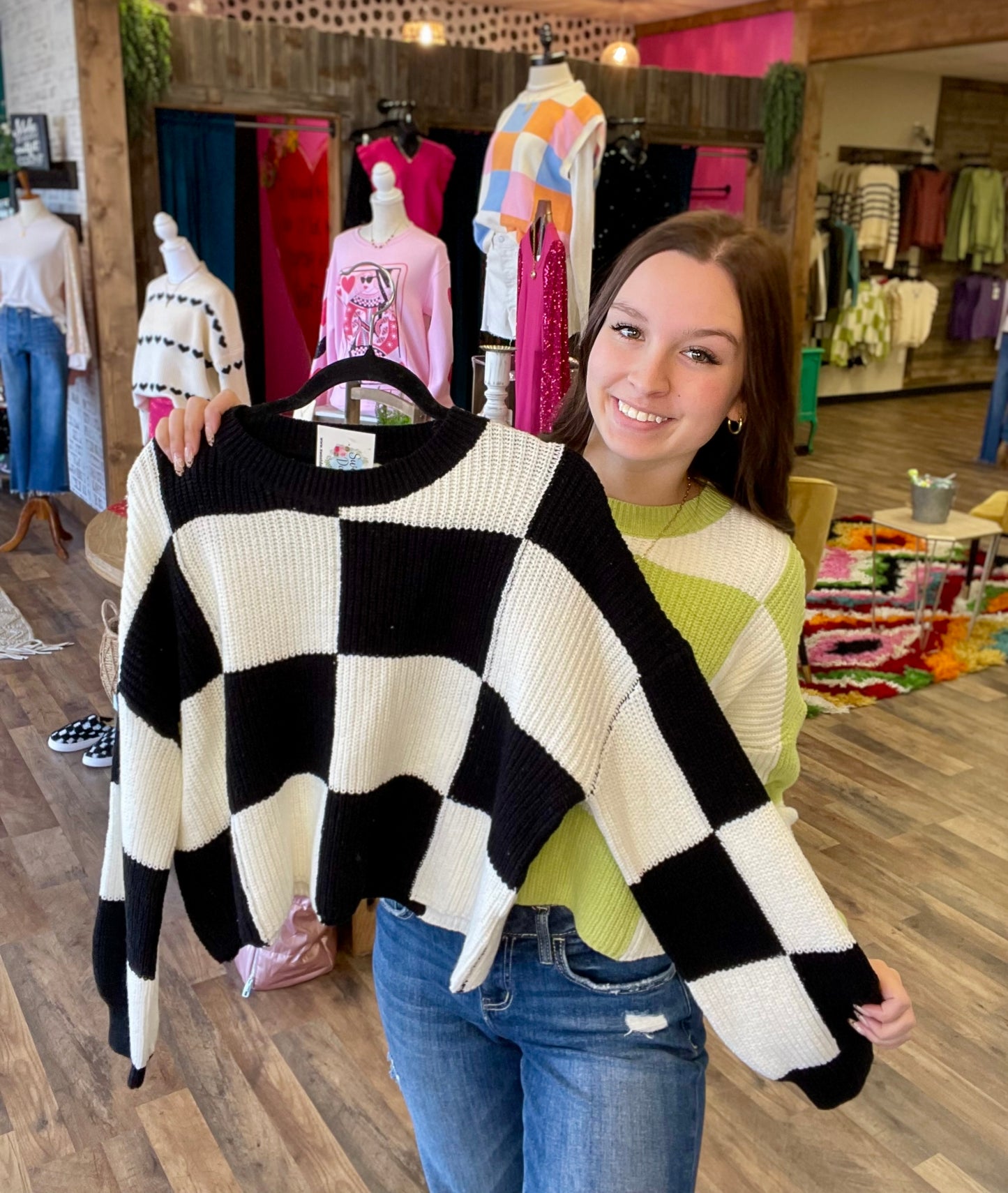 Checkered Crop Sweater