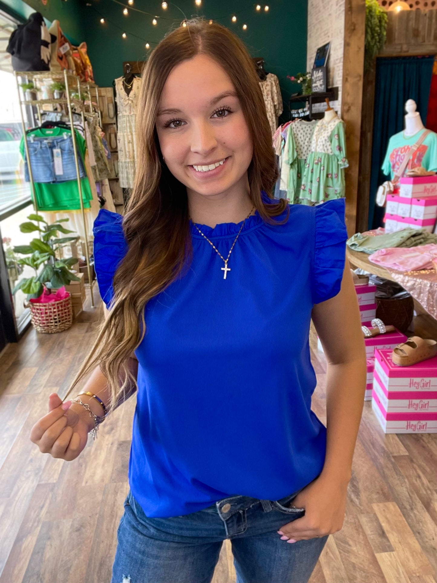 Multi Fabric Ribbed Top