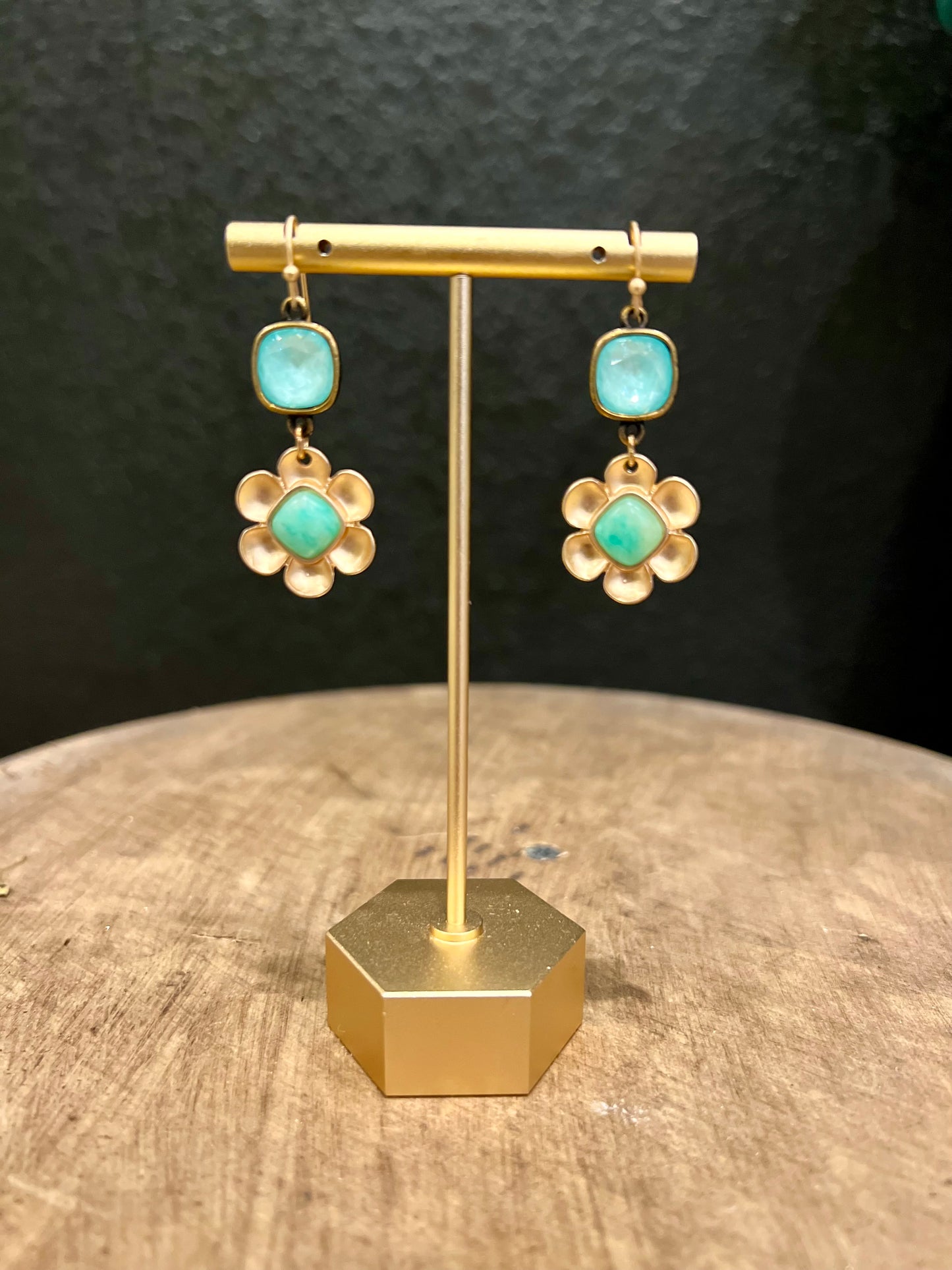 Turquoise & Gold Flower Drop Earring