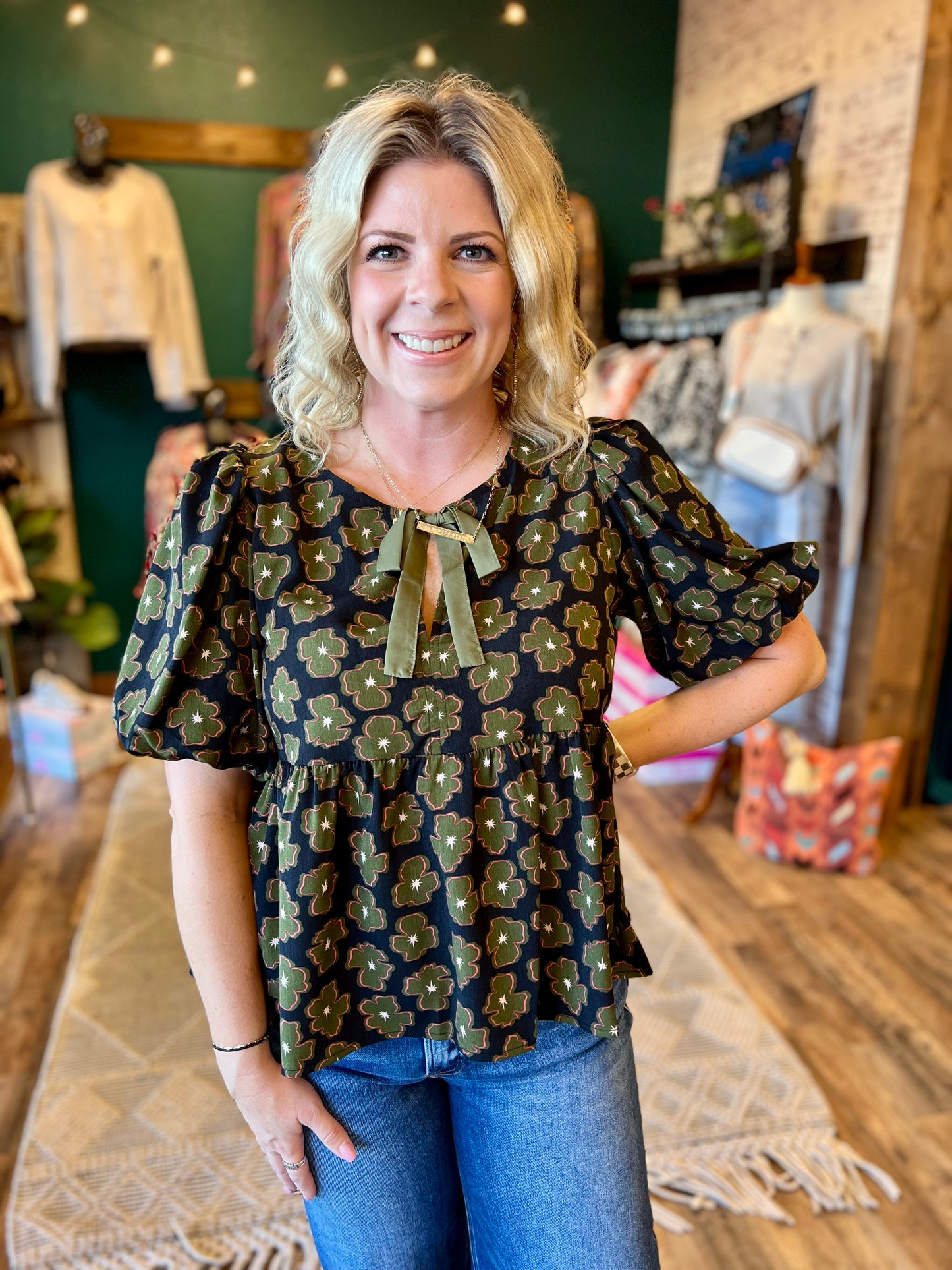 Olive Floral Peplum