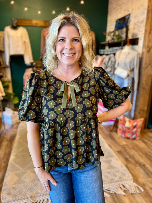 Olive Floral Peplum
